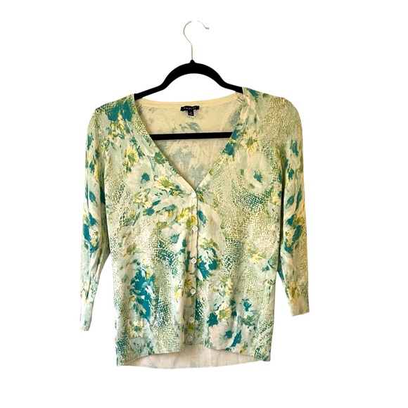 Talbots blue and green button front cardigan sweater size medium - Picture 1 of 11